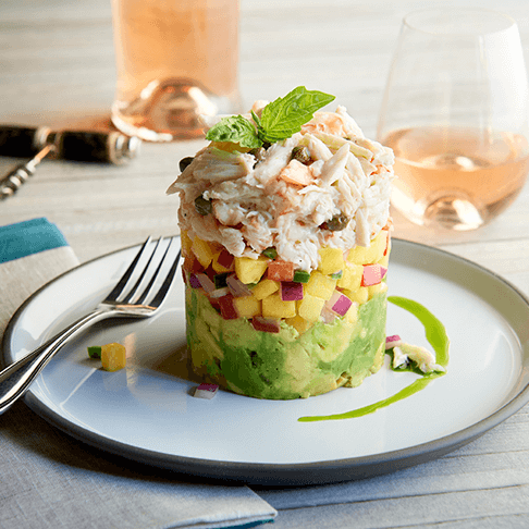 Shrimp, Crab, Avocado + Mango Stack