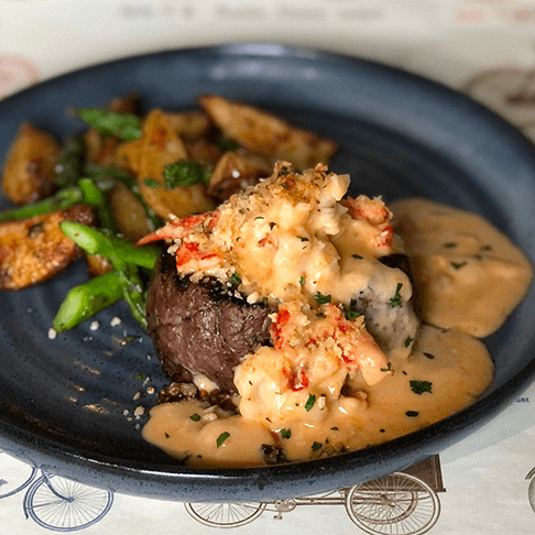 Steak with Lobster Topping